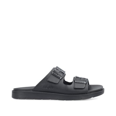 Utsida profil av lätta och luftiga Rieker 24290-00 tvåremssandaler (herr)