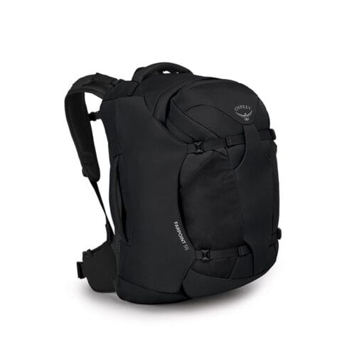 Osprey Farpoint 55 vandringsryggsäck i färgen svart