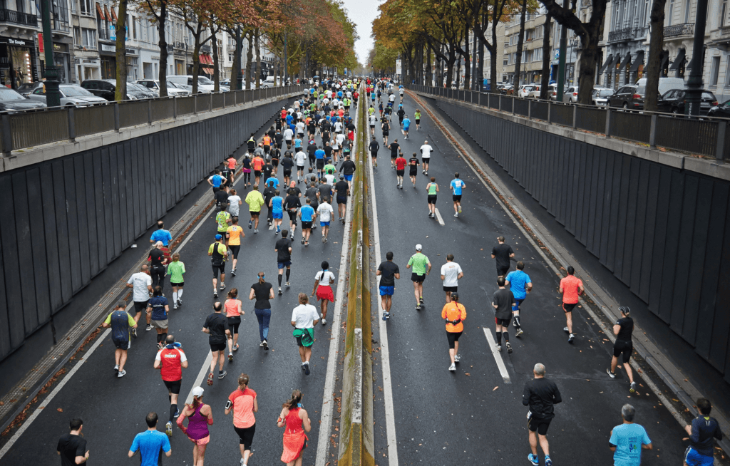 Maratonlöpare fotade ovanifrån