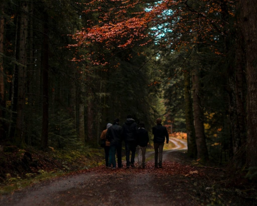 En familj som tar en promenad under hösten